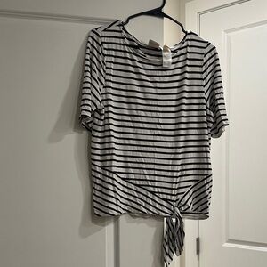 Chico's Black and White Striped Short Sleeve Top